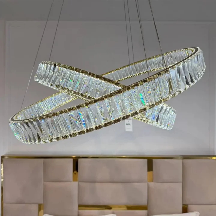 Żyrandol Kryształowy Złoty Dwupoziomowy CRYSTAL L
