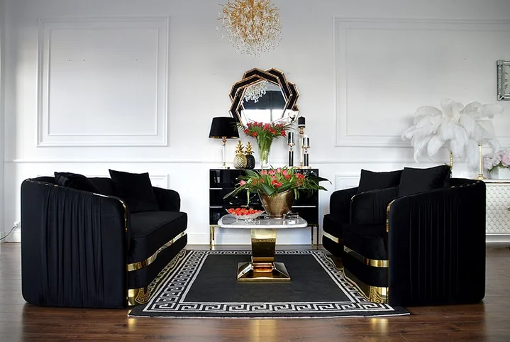sofa glamour  czarna złota