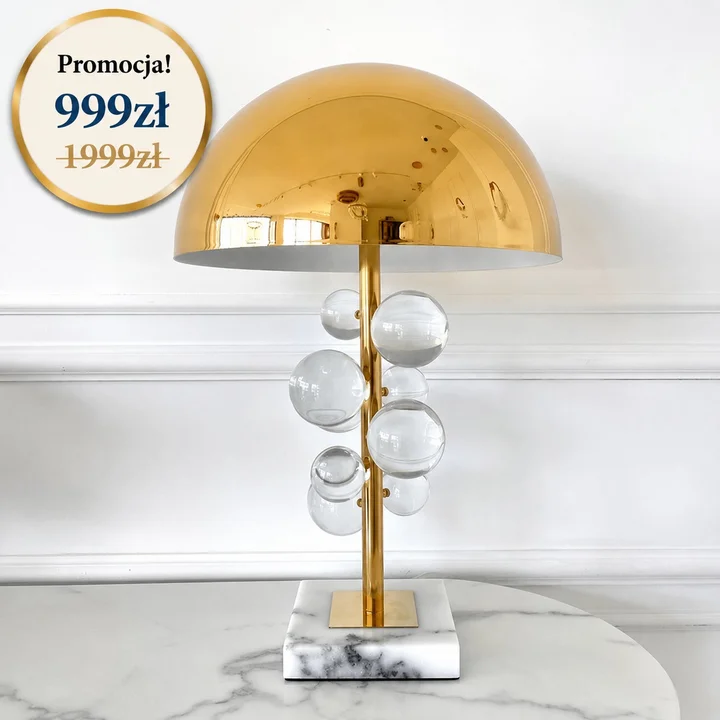lampa stołowa złota z ozdobnymi kulami w promocji Azurra