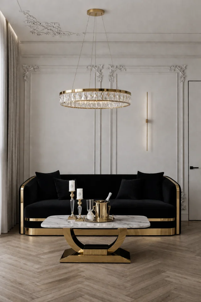sofa czarno złota 3-osobowa