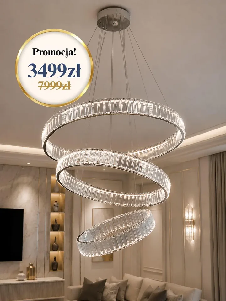 Ekspozycja Żyrandola Kryształowego Eclipse L Ring Srebrny w showroomie, idealnego do nowoczesnego wnętrza od Primavera Home.