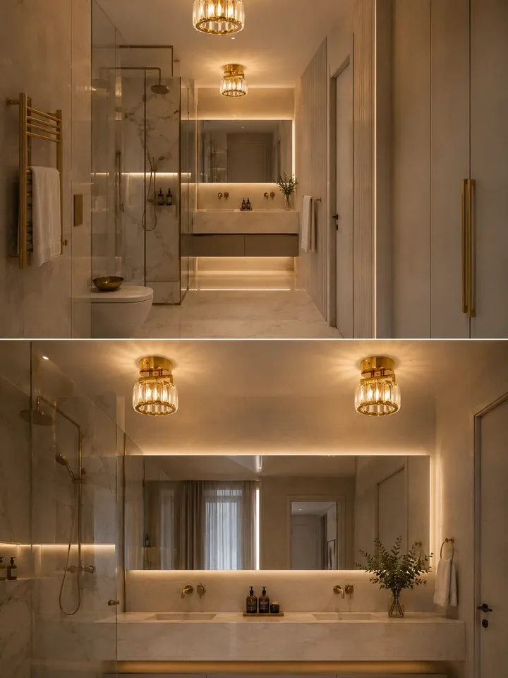Lampa Sufitowa Kryształowa pojedynczy punkt świetlny DIAMOND XS , lampa glamour – Primavera Home w jasnym wnętrzu, podkreślająca styl przestrzeni.
