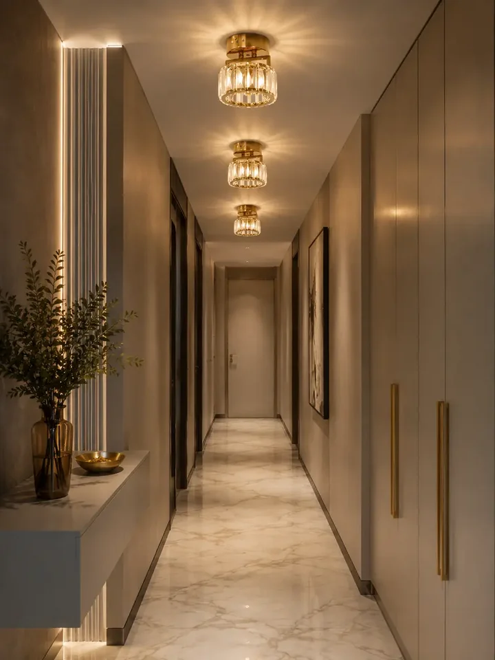 Lampa Sufitowa Kryształowa pojedynczy punkt świetlny DIAMOND XS , lampa glamour – Primavera Home uchwycona z boku. Detal wykończenia prezentuje elegancję i styl.