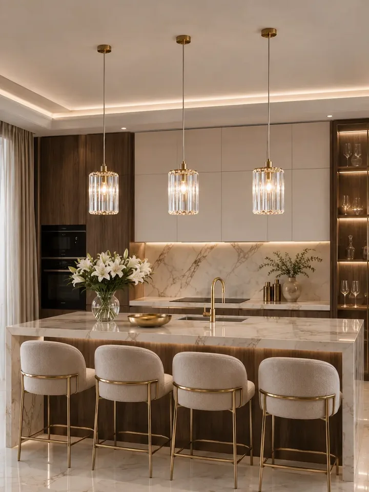 Widok od dołu żyrandola STARS M, ukazujący jego elegancki kształt. Lampa od Primavera Home.