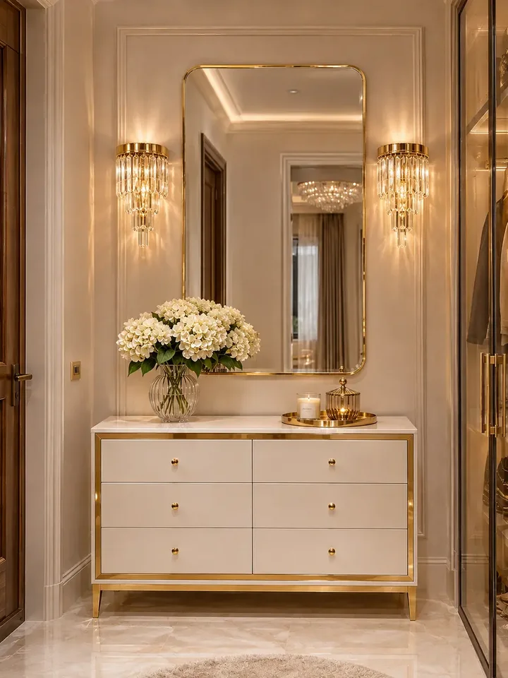 Kinkiet w aranżacji nowoczesnego salonu, idealny do eleganckich wnętrz. Propozycja od Primavera Home.
