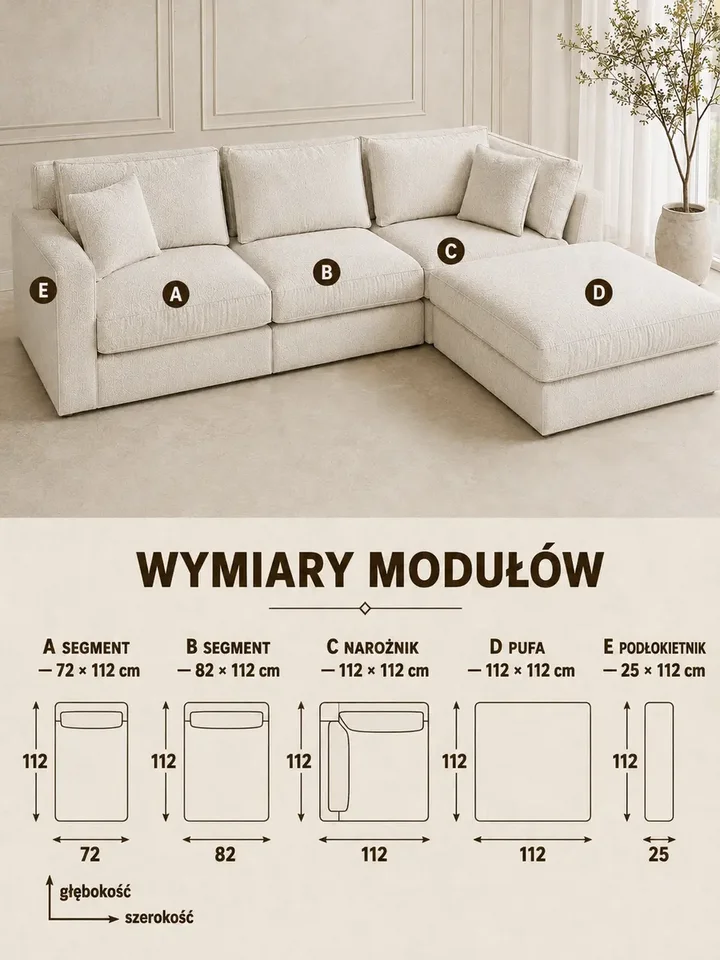 Narożnik ustawiony w ciemnym wnętrzu, które eksponuje jego stylowy design od Primavera Home.