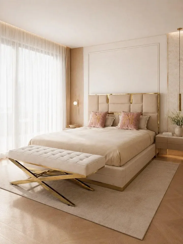 Widok z góry na pufę, prezentującą unikalny design i luksusowe materiały. Primaverra Home.