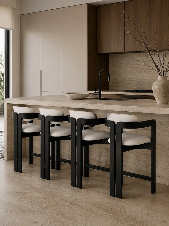 Modern Wooden Bar Stool with a Dark Upholstered Frame: FOREST