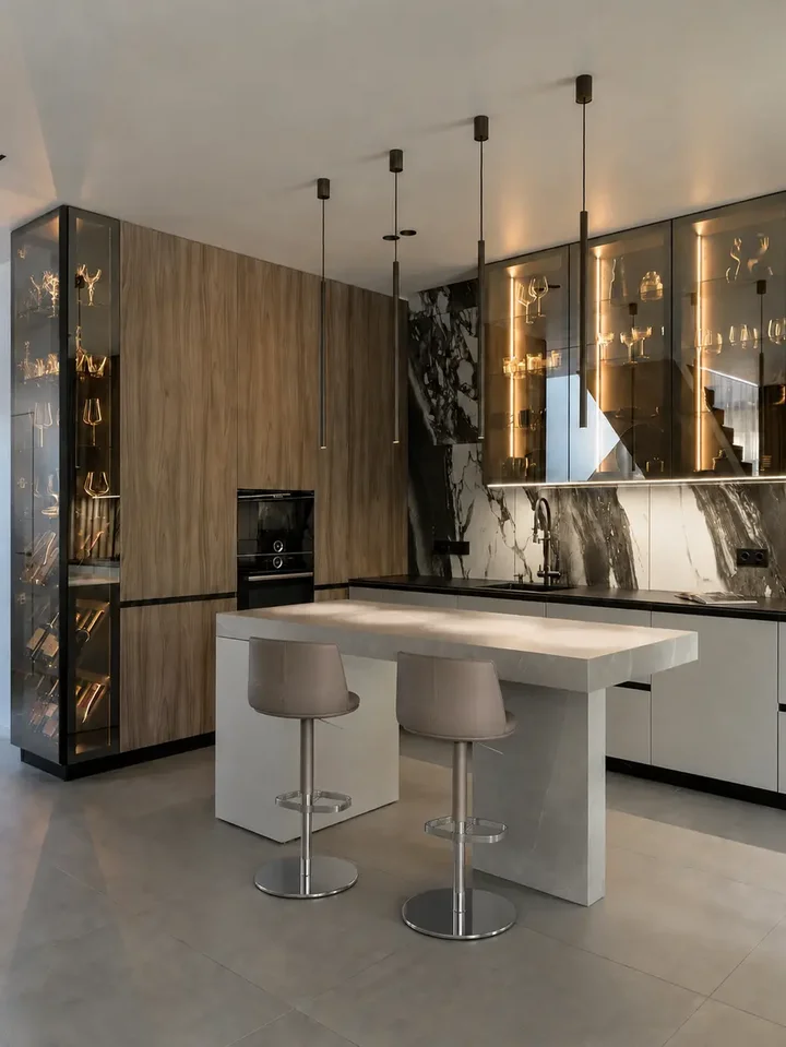 Nowoczesny hoker regulowany designerski skórzany MODERN z widocznym detalem wykończenia. Stylowa ekspozycja wnętrz od Primavera Home.