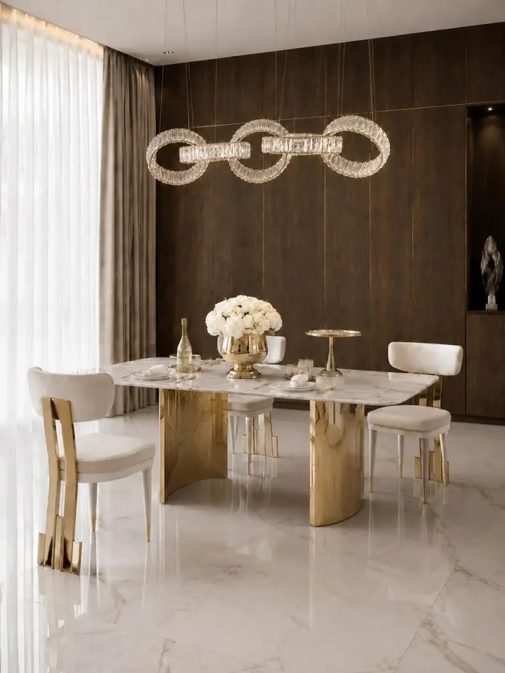 Stół glamour ROKSI w saloniku, podkreślający jego ekskluzywny design, dostępny w Primavera Home.