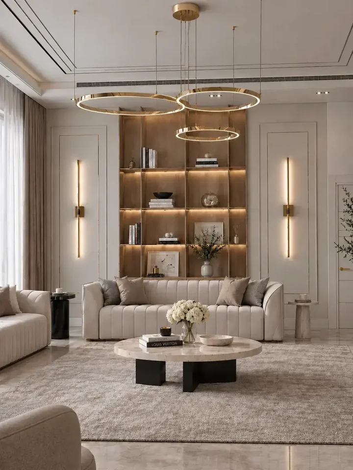 Lampa glamour led okrągła z połyskiem ring regulowana w stylowym wnętrzu, idealna do loftowych przestrzeni od Primavera Home.