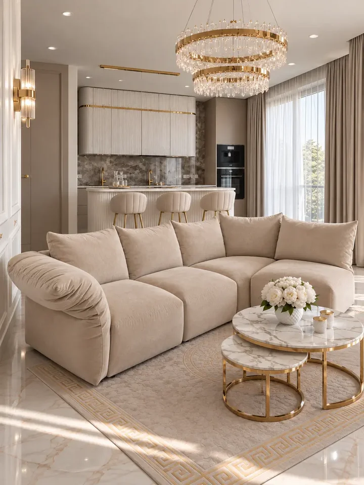 Rodzinna aranżacja z Designerską Sofą Modułową Lilia Nowoczesna. Meble na zamówienie od Primavera Home.