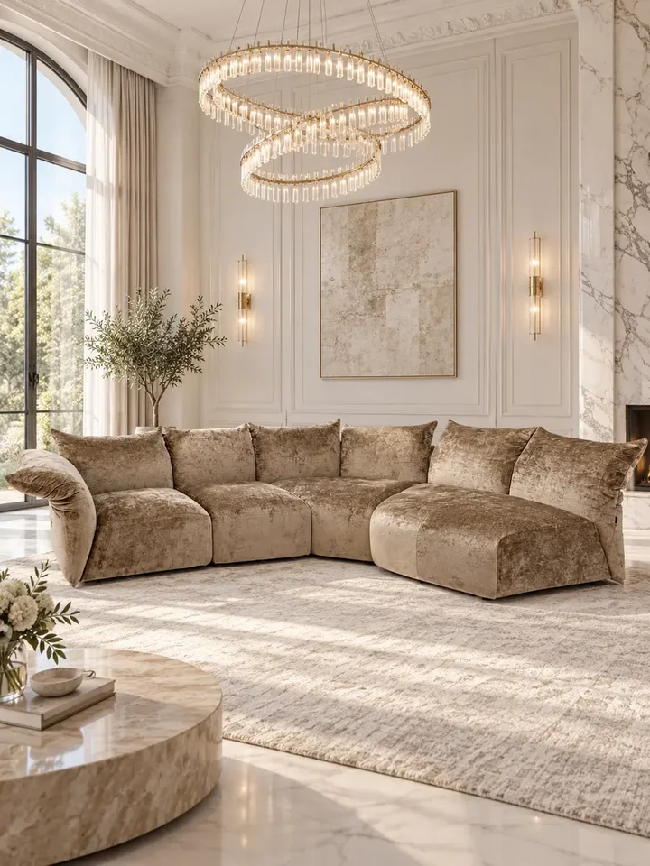 Szeroki widok na Designerską Sofę Modułową Lilia Nowoczesna. Ekspozycja w salonie od Primavera Home.