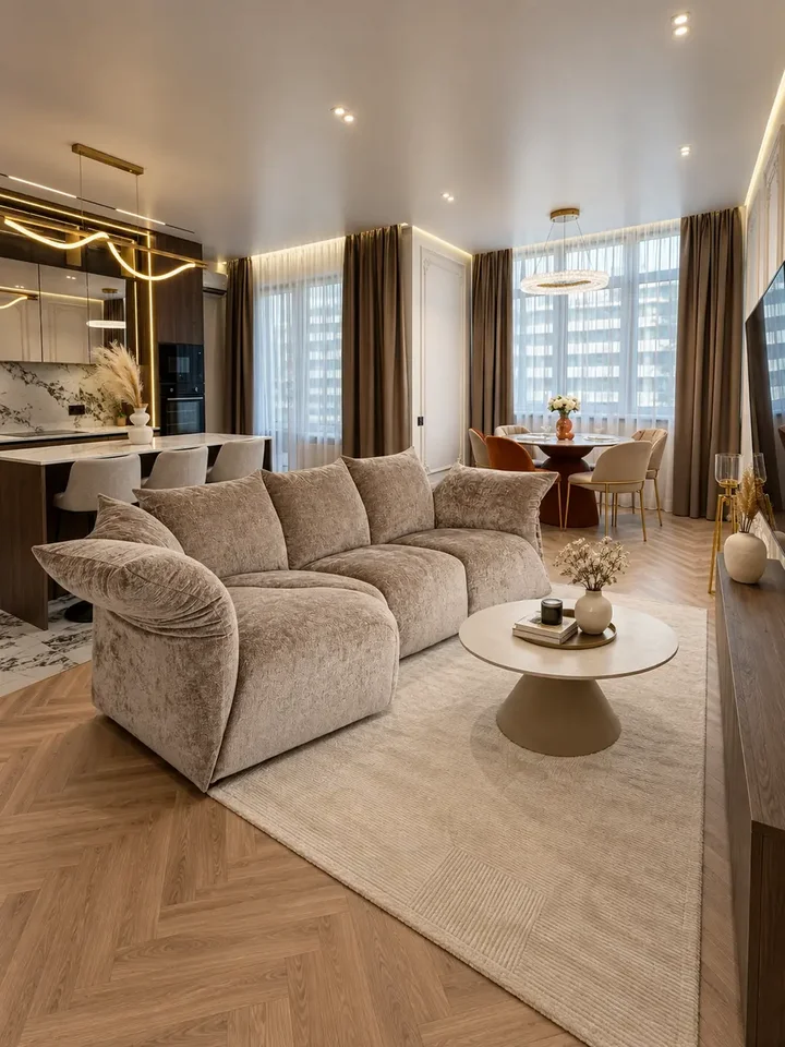 Lateralny widok sofy designerskiej Lilia, pokazujący jej profil i elegancję, w ofercie Primavera Home.