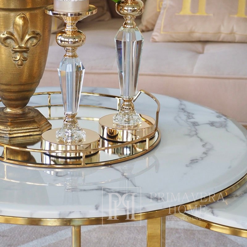 Glamour Coffee Table Modern Gold With White Stone Table Top Marco Gold Primavera Home