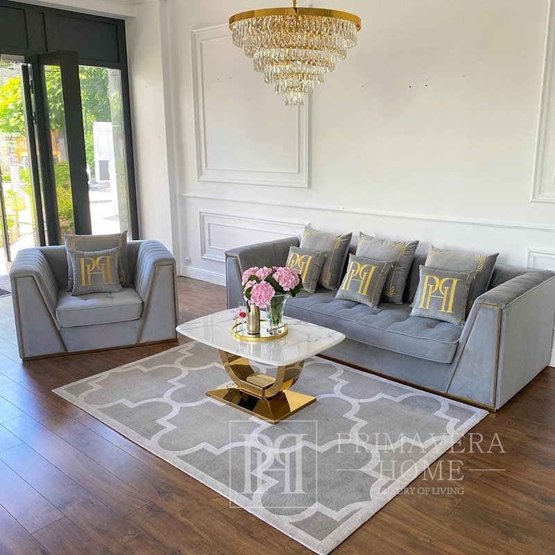 Velvet upholstered sofa modern in a glamor style for the living room gray  gold MONTE CARLO - Primavera Home