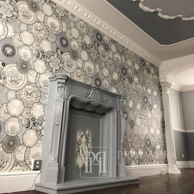 Grey & Silver Shabby Chic Damask Wallpaper Mural - Feathr Wallpapers