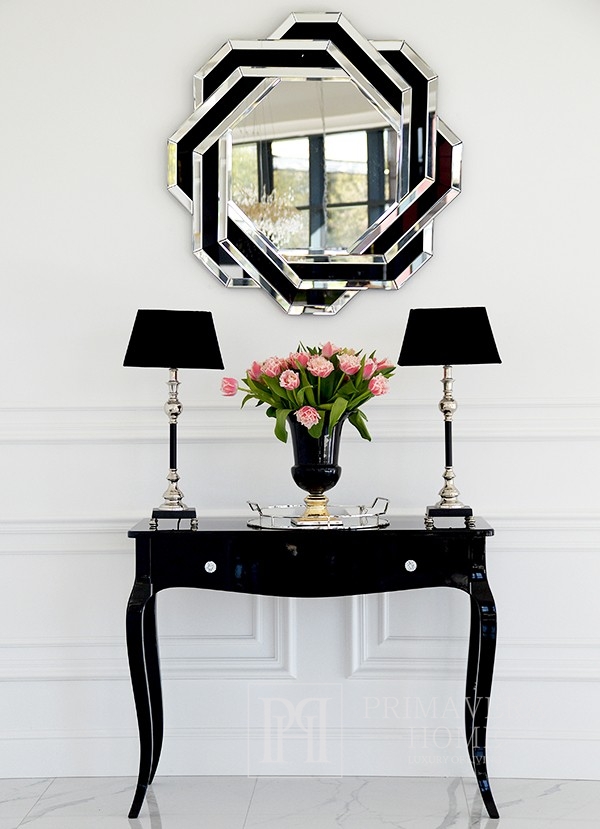 Abgerundeter geometrischer Spiegel in einem dekorativen schwarz-weißen  Rahmen DUNE BLACK WHITE - Primavera Home