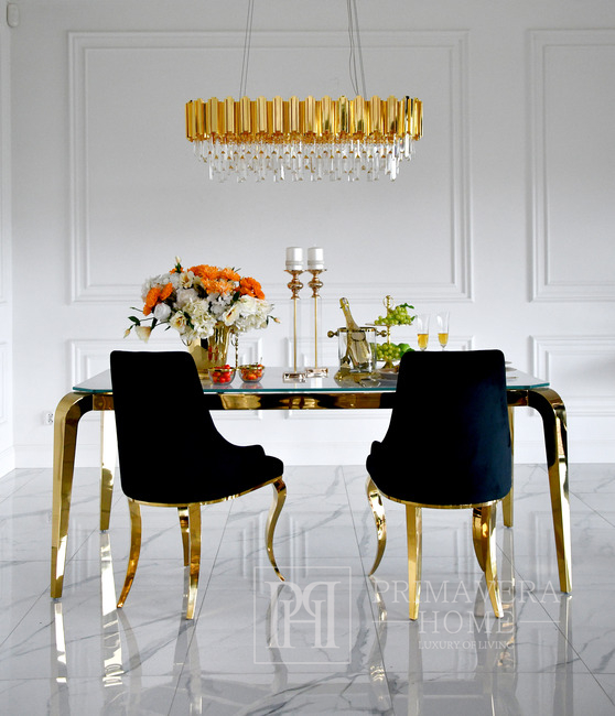 Exclusive glamor dining table, modern, with white conglomerate, gold LV  COLLECTION - Primavera Home