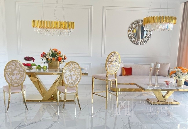 Exclusive dining table, modern, glamor, with white conglomerate