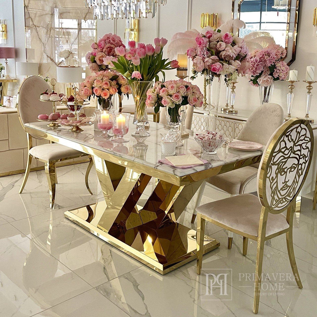 Modern, glamor coffee table with a white top, gold LV COLLECTION -  Primavera Home