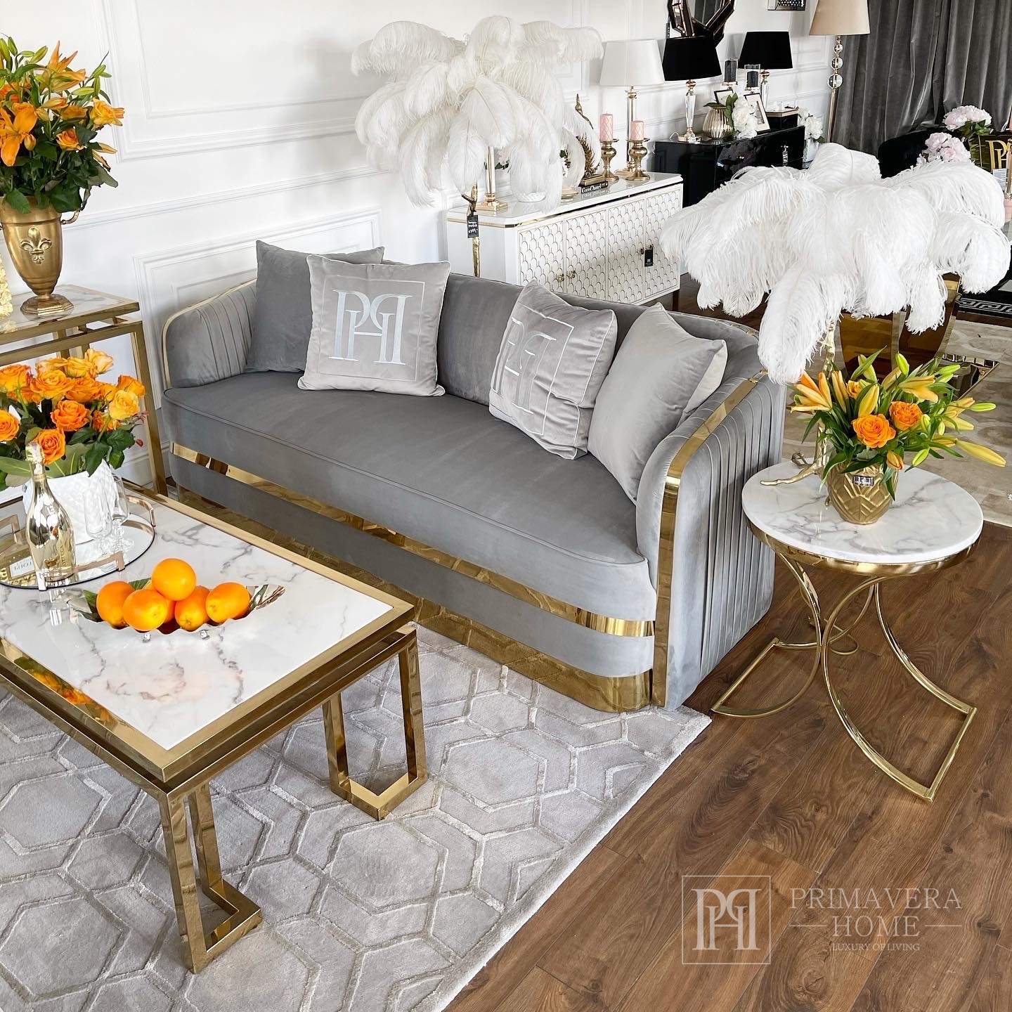 elegantes und modernes sofa gepolstert glamour für wohnzimmer, new york  stil grau gold madonna
