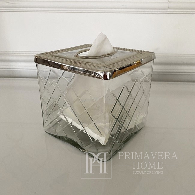 Kristall-Taschentuchbox, modern, mit Stahldeckel, silberner quadratischer  Taschentuchhalter - Primavera Home