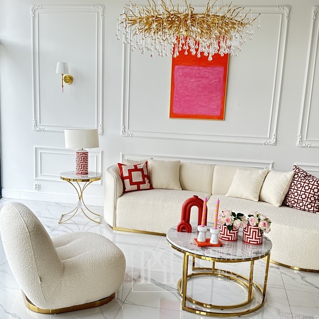 Drehsessel modern rund Designer Bouclé beige LONDON - Primavera Home