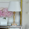Kryształowa lampa stołowa glamour, nowoczesna, hamptons, złota TRINITY S