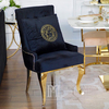 Decorative black velvet pillow with gold logo Medusa