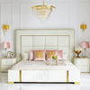 Upholstered bed, for the bedroom, modern, glamor, with stitching, white eco-leather, golden SOHO