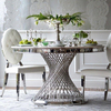 Designerski stół okrągły stalowy do jadalni z białym, czarnym, blatem, marmurowym nowoczesny glamour srebrny ANTONIO