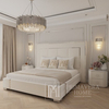 Nowoczesne łóżko do sypialni, tapicerowane, glamour, designerskie, biała ecoskóra, srebrne SOHO