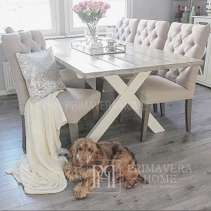 Klasyczne krzesło do jadalni, pikowane, drewniane, styl prowansalski, francuski  SALLY