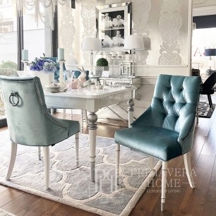Luksusowe krzesło z kołatką, nowojorskie, klasyczne, glamour, tapicerowane, srebrne PRINCE