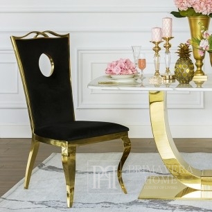 Krzesło glamour VITO tapicerowane stalowe nowoczesne do jadalni czarne złote 49x55x110