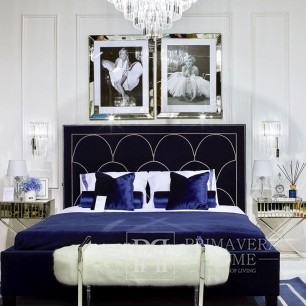 Minkšta dygsniuota lova Niujorko, glamour stiliaus, pilka, balta  SCALA