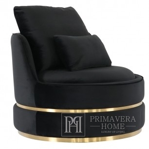 Stylish ROUND stone swivel armchair velvet black gold