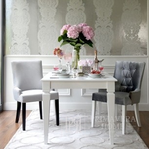 Stół glamour rozkładany, biały, drewniany, połysk, lakierowany, klasyczny do jadalni nowojorski ELEGANCE