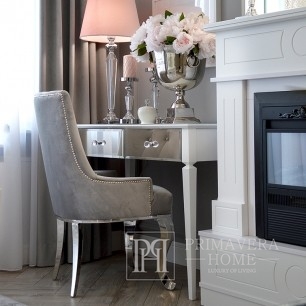 Krzesło glamour luksusowe, klasyczne, z giętą nogą, stalowe, nowoczesne, pikowane, z kołatką, srebrne TIFFANY