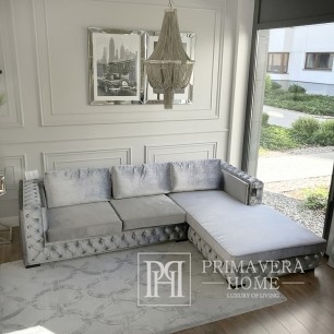 Prabangi kampinė miegamoji sofa, glamour stiliaus modelis QUEEN, itališka, audinys Emerald 808