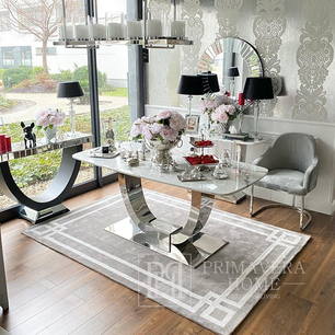 A modern, glamor-style New York carpet with a gray CLASSIC GRAY frame