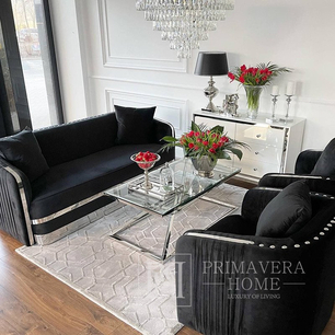 Luksusowa sofa 3 osobowa do salonu, gabinetu, sypialni, nowoczesna, nowojorska, glamour, czarna, srebrna MADONNA