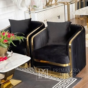 Nowoczesny fotel glamour do salonu, jadalni czarny złoty MADONNA