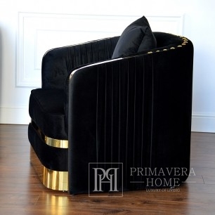 Fotel tapicerowany glamour do salonu, jadalni czarny złoty MADONNA OUTLET