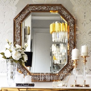 Glamour deimantinis veidrodis aukso spalvos veidrodžio rėmelyje, geometrinis RETAS GOLD WHITE
