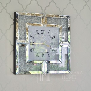PAOLA 4 SILVER modern diamond Mirror wall clock 50x50
