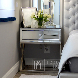 Mirror bedside table CHICAGO MINI, glass, silver steel OUTLET