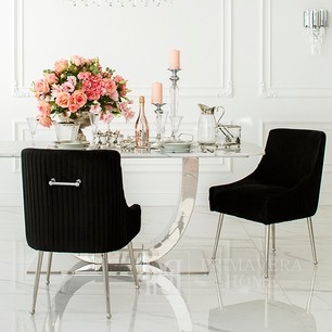 Krzesło tapicerowane glamour do jadalni salonu nowoczesne z kołatką srebrne czarne PALOMA