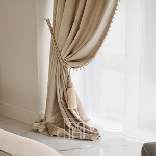 Exclusive curtain richly decorated with haberdashery